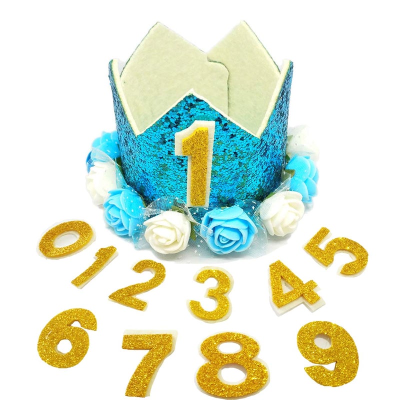 PET SHOW Blue Crown Dog Birthday Hat for Boys Male Pets Cat Headband With Figures 0-9 Charms and Glue Party Accessories Pack of 1 - Image 1